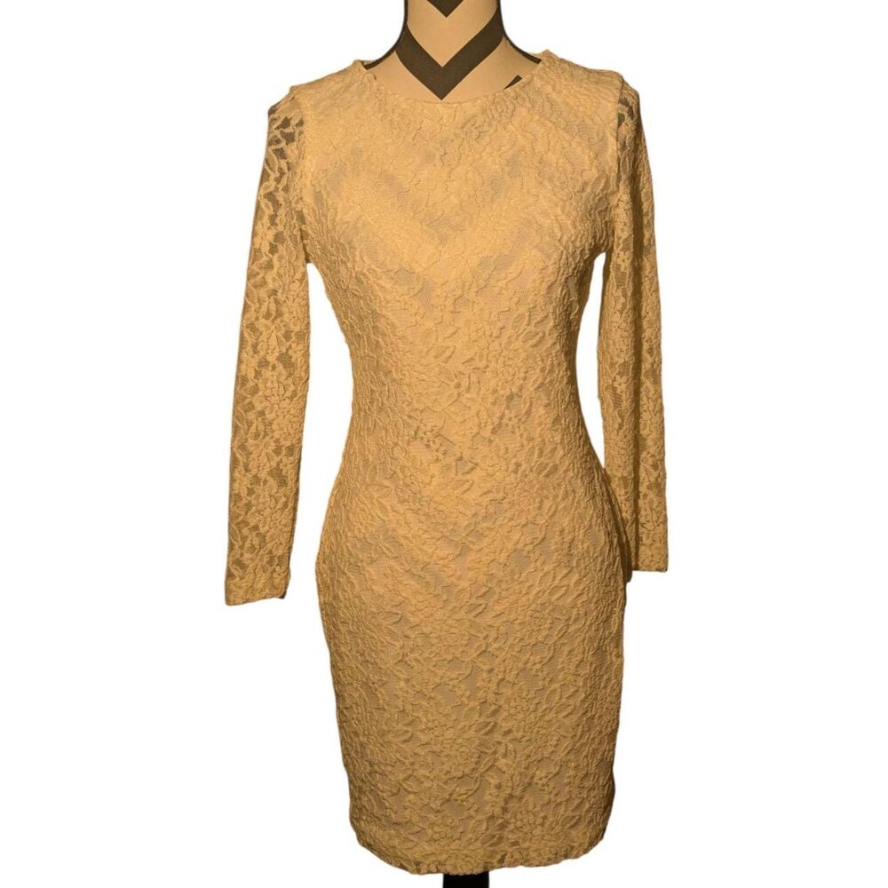 Belle BADGLEY MISCHKA 8 Ivory Cream Floral Lace Long Sleeve Dress